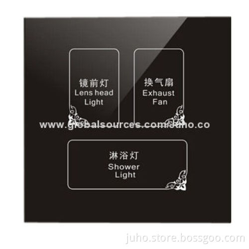Touch Light Switch, 3 Gangs, Black, Tempering Glass, Hotel Switch